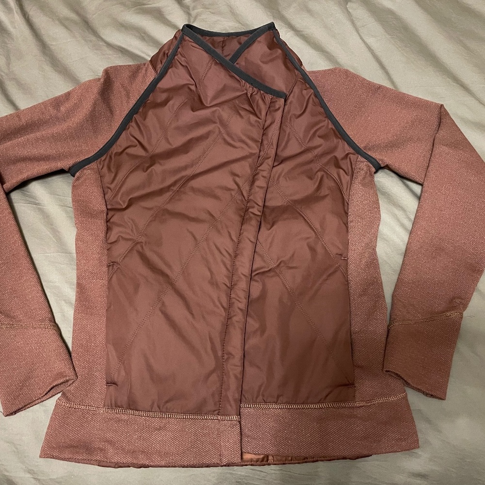 Prana yoga asymmetric zip sweater aubergine